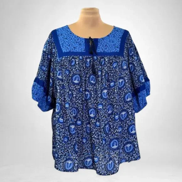 OLD NAVY Floral-Print Poet Swing Blouse "Blue Blossoms" print NWOT! Size 4X - Picture 7 of 7